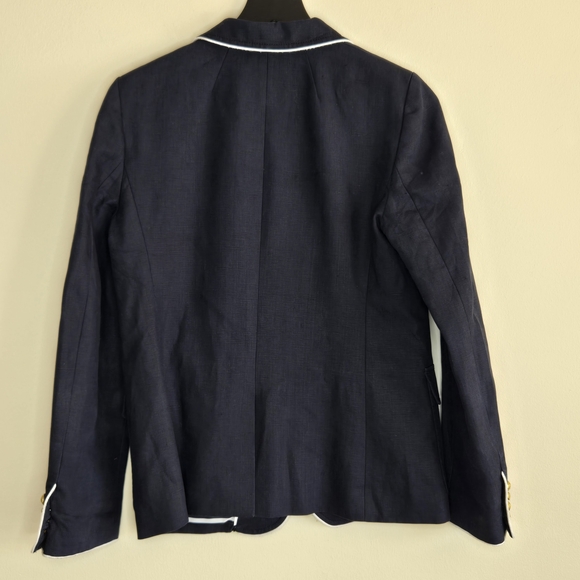 J.Crew Navy White Piped Blazer Gold Button Nautical Linen Schoolboy Style size 8 - Picture 8 of 12